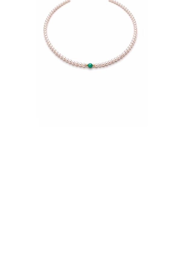  14 AYAR ALTIN TURKUAZ TAŞLI İNCİ KOLYE