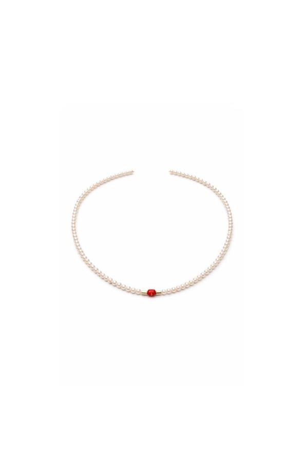 14 AYAR ALTIN MERCAN TAŞLI İNCİ KOLYE